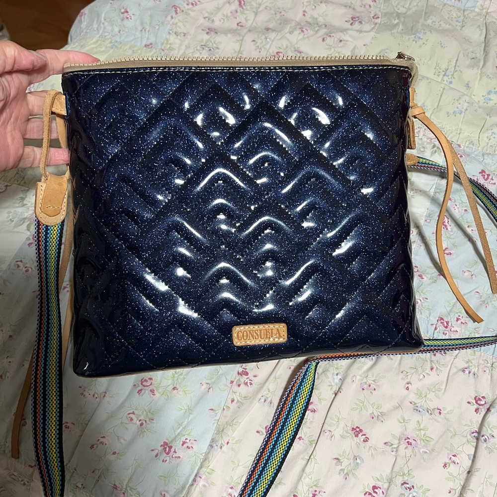 Consuela Navy Glitter Quilted Crossbody with Multicolor Strap